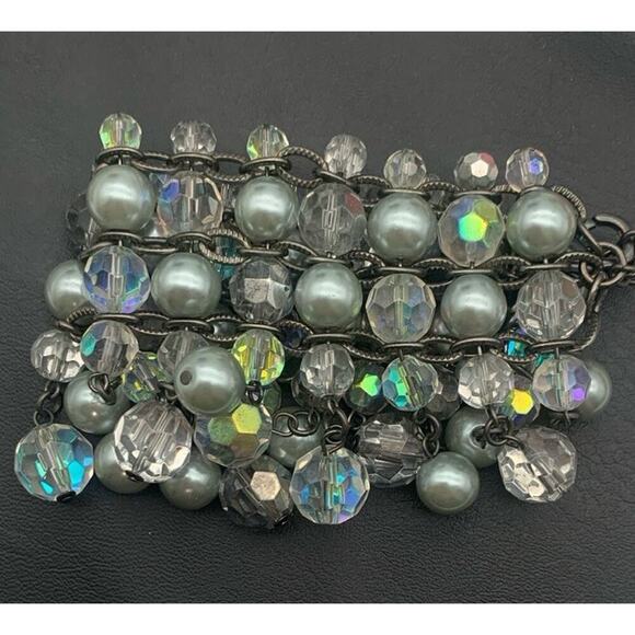 Chicos Multi Layer Faux Gray Pearls And AB Crystal Statement Beaded Bracelet - Picture 5 of 6